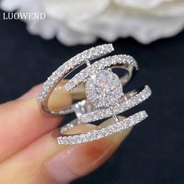 Cluster Rings LUOWEND 18K White Gold Luxury Real Natural Diamond Fashion Statement Shape Wedding For Women Anniversary Gift