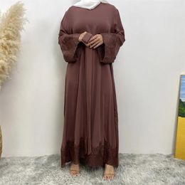 Ethnic Clothing Ramadan Abaya Women Muslim Lace Belted Jalabiya Arabic Robe Dubai Kaftan Islamic Maxi Dress Musulman Femme Caftan Vestidos