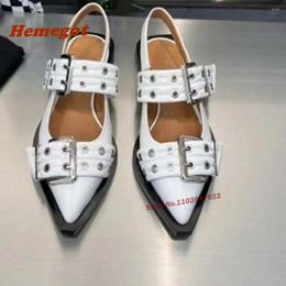 Dress Shoes Belt Buckle Slingback Pumps Pointed Toe Flat With Mules Black Leather Mary Janes Women's Summer Party Sexy Solid