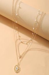 Chains Vintage Sinulation Pearl Geometric Sun Pendant Choker Necklace Jewelry For Women Fashion Gold Color Chain Jewellery Bijoux 7628799