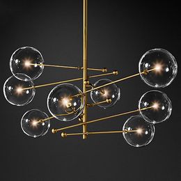 2020 design moderno lampadario a sfera in vetro 6 teste lampada a bolle di vetro trasparente lampadario per soggiorno cucina oro nero luce fixtu296I