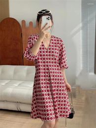 Casual Dresses Women's Dress Geometric Print Cuffs Elastic Retro Summer V-neck Short Sleeve Mini Robe