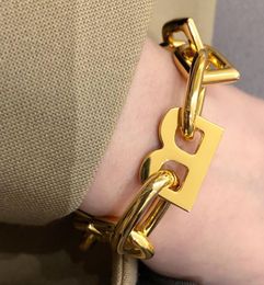 AENSOA Fashion Brand Capital Letters B Punk Bracelets Gold Color Chain Initial Letter Bracelet Gifts for Women Alphabet Jewelry3054302