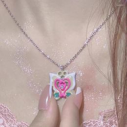 Pendant Necklaces Y2K Pink Heart Butterfly Necklace For Women Light Luxury Egirl Punk Grunge Clavicle Chain Fashion Jewellery Party Gifts