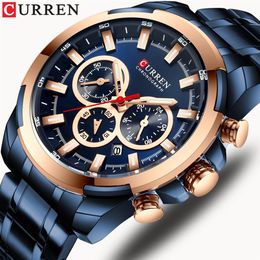 CURREN Fashion Casual Stainless Steel Watches Men's Quartz Wristwatch Chronograph Sports Watch Luminous pointers Clock Male1733