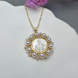 Pendant Necklaces Guadalupe Virgin Mary Necklace Female Natural Sea Shell Religious Medal Figaro Chain Neck For Women