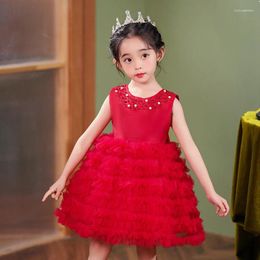 Girl Dresses Lovely Sleeveless Beading Tiered Ball Gown Flower Girls Princess Special Occasion Custom Costume 2023