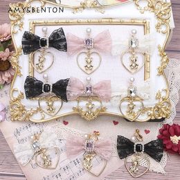 Stud Lace Love Pendant Earring Ear Clip Girls Japanese Style Sweet Cute Bow Bear Clip Earrings Women Pink Earring 231208