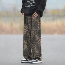 Men's Jeans 2023 Winter Fashion Leopard Print Straight Leg Loose Fitting American Trendy Retro High Quality Pants