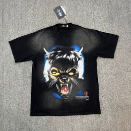 Heavy Made USA Men Cartoon Wolf Full Moon Print Cotton Vintage Washed Tee Women Casual T Shirts Summer Short Sleeve Skateboard Tshirt 23fw