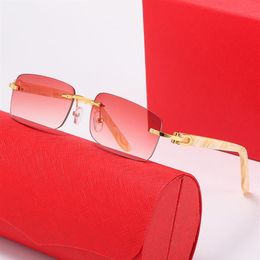 Square Mens Sunglasses Designer Women Sunglass Metal Carti Logo Design Gold Red Mirror Anti-UV Wood Buffalo Horn Glasses Discolora209U