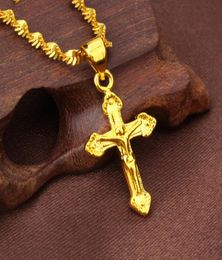 Classic Style Small Cross Pendant 18k Yellow Gold Filled Women Men Crucifix Pendant Chain2326608