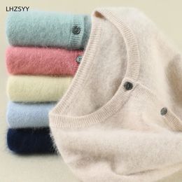 Women's Knits Tees Women Cardigan Large Size Warm Pure Mink Cashmere Sweaters O-neck Loose Coat Female Sweater Ladies' Jacket Solid Knit Cardigans 231211