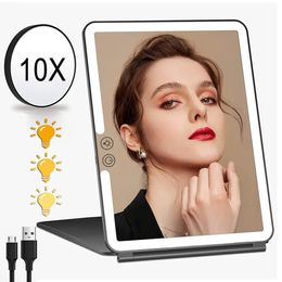 Compact Mirrors Led Make Up Mirror With Light Tool Portable Foldable Travel Desk Vanity Table Bath Bedroom Makeup Tools Lighted Makeup Mirrors 231211