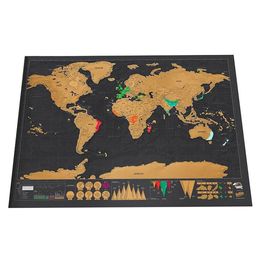 Decorative Objects Figurines Deluxe Erase Black World Map Personalized Travel Scratch For Room Home Decoration Wall Stickers Drop Dhvce