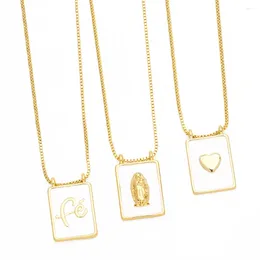 Pendant Necklaces FLOLA Enamel White Geometric Tag Heart For Women Copper Gold Plated Virgin Mary Simple Jewellery Nkew56