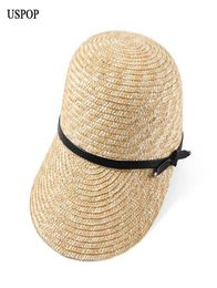 Uspop 2019 New Women Visor Sun Hats Female Wide Brim Straw Hat Summer Casual Shade Beach Cap Casual Leather Bow Sun Hats Y190520046745971
