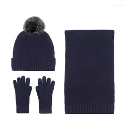 Bandanas 30X35X8cm Hat Gloves Scarf Set Women Knit Soft Fleece Warm With Pom For Skating Travel