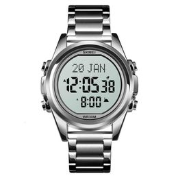 SKMEI 1667 Stainls Steel Back Digital Alfajr Azan Prayer Wrist Watch216B