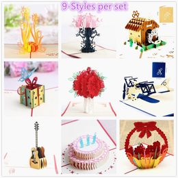 9-Packed birthday party supplies laser cut birthday invitations 3d greeting card gifts card pop up cards wedding congratulation ca239R