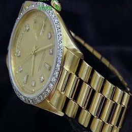 Brand New Quality Day-Date President 18k Yellow Gold Watch w Gold Diamond Dial Bezel Men's Sport Wrist Watches Automatic Mens214b