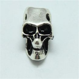 50PCS Antique Silver Tone Pave Skull Big Hole Beads Fit European making Bracelet jewelry paracord accessories227P