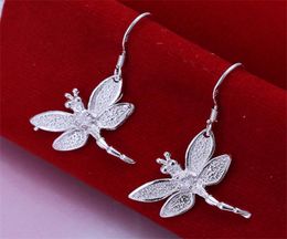 women039s sterling silver plated Stone Dragonfly Charm earrings GSSE009 fashion 925 silver plate earring Jewellery gift1474821