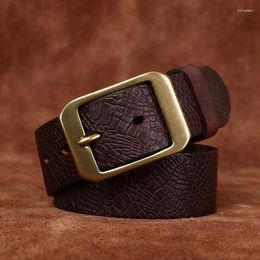 Belts Pure Cowhide 3.8cm Wide Top Quality Genuine Leather For Men Male Brass Pin Buckle Vintage Belt