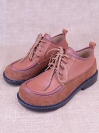 Dress Shoes Birkuir Thick Heel For Women Genuine Leather Low Brown Mixed Colors Luxury Elegant Lace Up Ladies