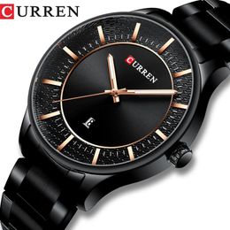 CURREN Top Brand Man Watches Clock Man Fashion Quartz Watches Men Business Steel Wristwatch with Date Classic Black Male193n