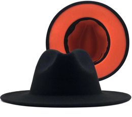 2021 New Outer Black Inner Orange White Green Tan Red Wool Felt Jazz Fedora Hats with Belt Buckle Wide Brim Panama Cap 60CM6676324