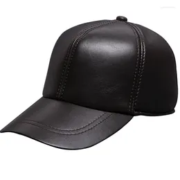 Berets Man Spring Solid Adjustable Sheepskin Hats Male Autumn Thick Leather Caps Men Winter Glossy Visors Warm