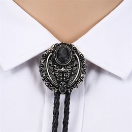 Neck Ties Original handmade leather bolo tie triangle natural pine stone for men women birthday novelty gift 231208