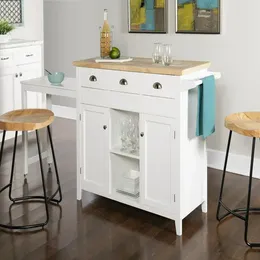 Kitchen Storage 3-Drawer Expandable Cart With Open Shelves White