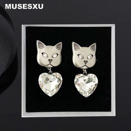 Stud Jewellery Style Love Crystal Pendant Ear Clip Cute Cat Earrings For Women's Party Festival Wedding Gift 231208