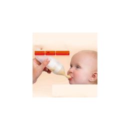 Baby Bottles Safe Cute Rice Paste Eating Training Sile With Spoon Bottle Infants Complementary Food Squeeze Milk Juice Drop Delivery K Dhll5