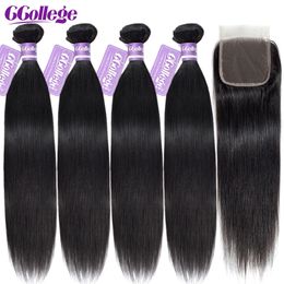 Synthetic Wigs CCollege Straight Hair Bundles With Closure Brazilian Remy Human Hair 3/4 Bundles With Medium Brown Swiss Lace Closure 231211