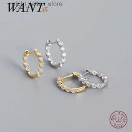 Stud WANTME 925 Sterling Silver Shiny Crystal Zircon Fashion Simple Earrings for Women Bohemian Ear Buckle Party Huggie Hoop Jewellery YQ231211