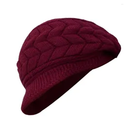 Berets Women Warm Knit Hat Wool Snow Ski With Visor (Red)