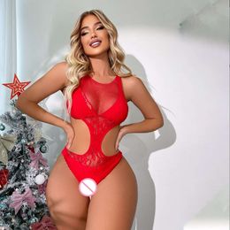 Women Hot See Through Sexy Mesh Bodysuits Jumpsuits Hollow Out Open Crotch Lady Perspective Costumes Underwear Set sexy