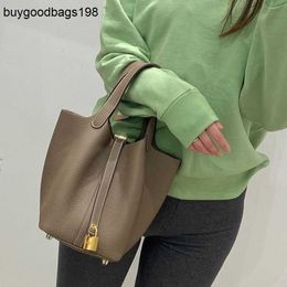 Luxury Picotins Bags Womens Handbags Vegetable Basket Bag 22cm Medium Size 2023 New Fashionable Top Layer Cowhide Leather Portable Bucket Hand Have Logo
