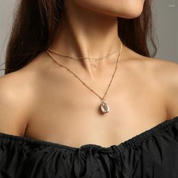 Pendant Necklaces Vintage Gold Colour Metal Bead Chain Crystal Shell Necklace For Women Female Fashion Sandy Beach Sexy Clavicle Jewellery