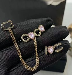 Brand Designer Earrings Letter Stud Pink Diamond Love Earrings Chain Women Jewellery Accessories