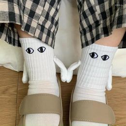 Women Socks Epligg Club Celebrity Couple Ins Magnetic Attraction Hands Black White Fashion Funny Creative Cartoon Eyes Couples Soc