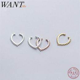 WANTME Real 100% 925 Sterling Silver Love Heart Round Bead Ear Bone Clip Ear Cuffs for Women Without Piercing Earrings Jewellery 210291Z