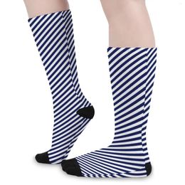 Women Socks Candy Cane Stripes Mini Navy Blue Korean Stockings Men Comfortable Running Sports Spring Anti Skid