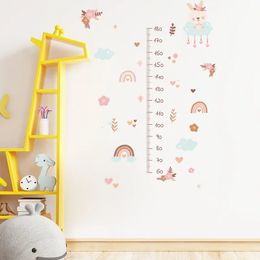 Wall Stickers Pink Rainbow Growth Chart for Girls Measure Height Flower Children Ruler Nursery Room Decor Art 231211