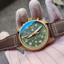 41mm real bronze case automatic 7750 chronograph pilot men watch sapphire crystal waterproof wristwatch genuine Leather Strap date202a