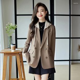 Women's Suits Hooded Suit Jacket For Women Spring And Autumn 2023 High-end Fashion Casual British Style Commuter Top