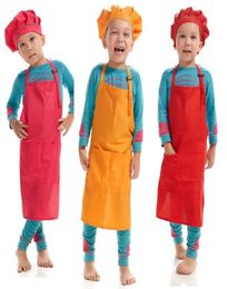 Printable Customise LOGO Children Chef Apron set Kitchen Waists 12 Colours Kids Aprons with Chef Hats for Painting Cooking Baking 45335094